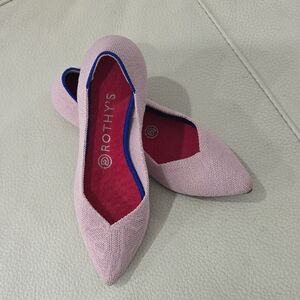 Rothy's Pink Flats with Blue Trim